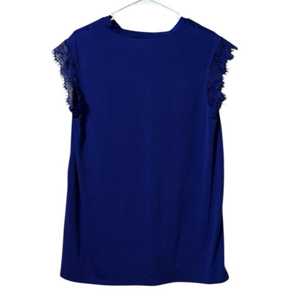 Worthington Women Size Medium V Neck Short Sleeve Blouse Blue Polyester Stretch - Picture 2 of 9